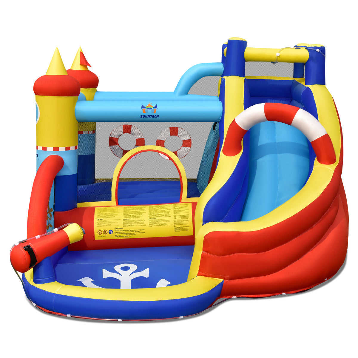 LIVSK Opblaasbaar Springkasteel met Waterglijbaan - Inclusief Peuterbad en Klimwand - Voor 4 Kinderen - 360 x 290 x 200 cm -