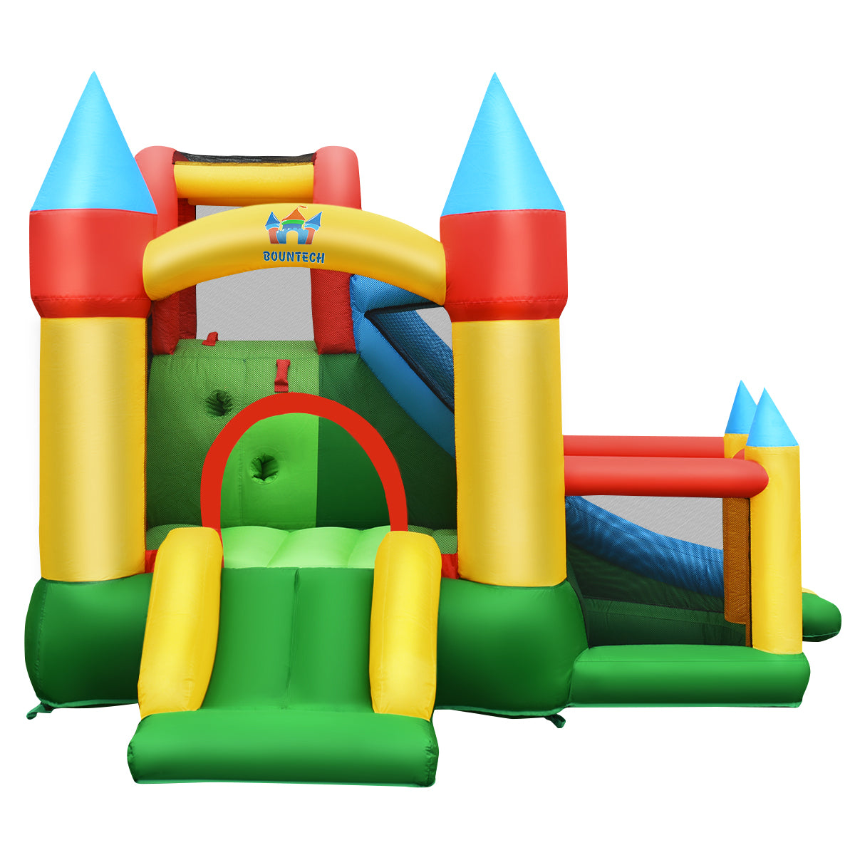 Livsk costway opblaasbaar springkasteel met 780w luchtblazer 2 glijbanen springkasteel voor kinderen 330 x 300 x 210 cm kleurrijk