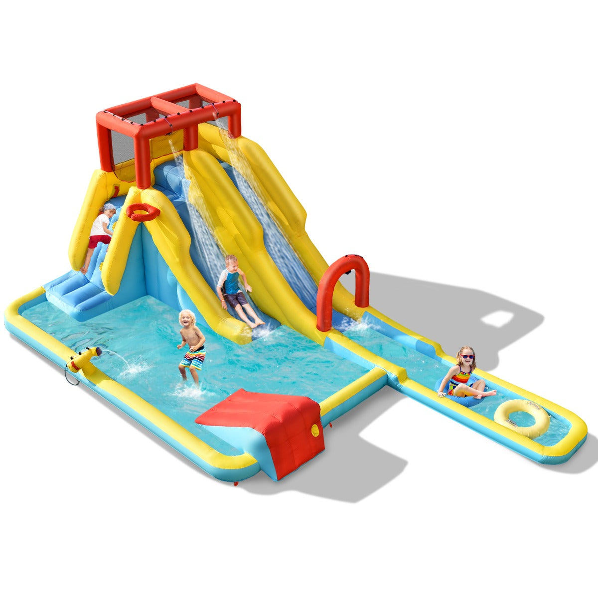 LIVSK Opblaasbaar Springkasteel - Glijbanen, Zwembaden, Basketbalhoepel, Waterpistool, Klimwand - 622 x 335 x 225 cm - Zie