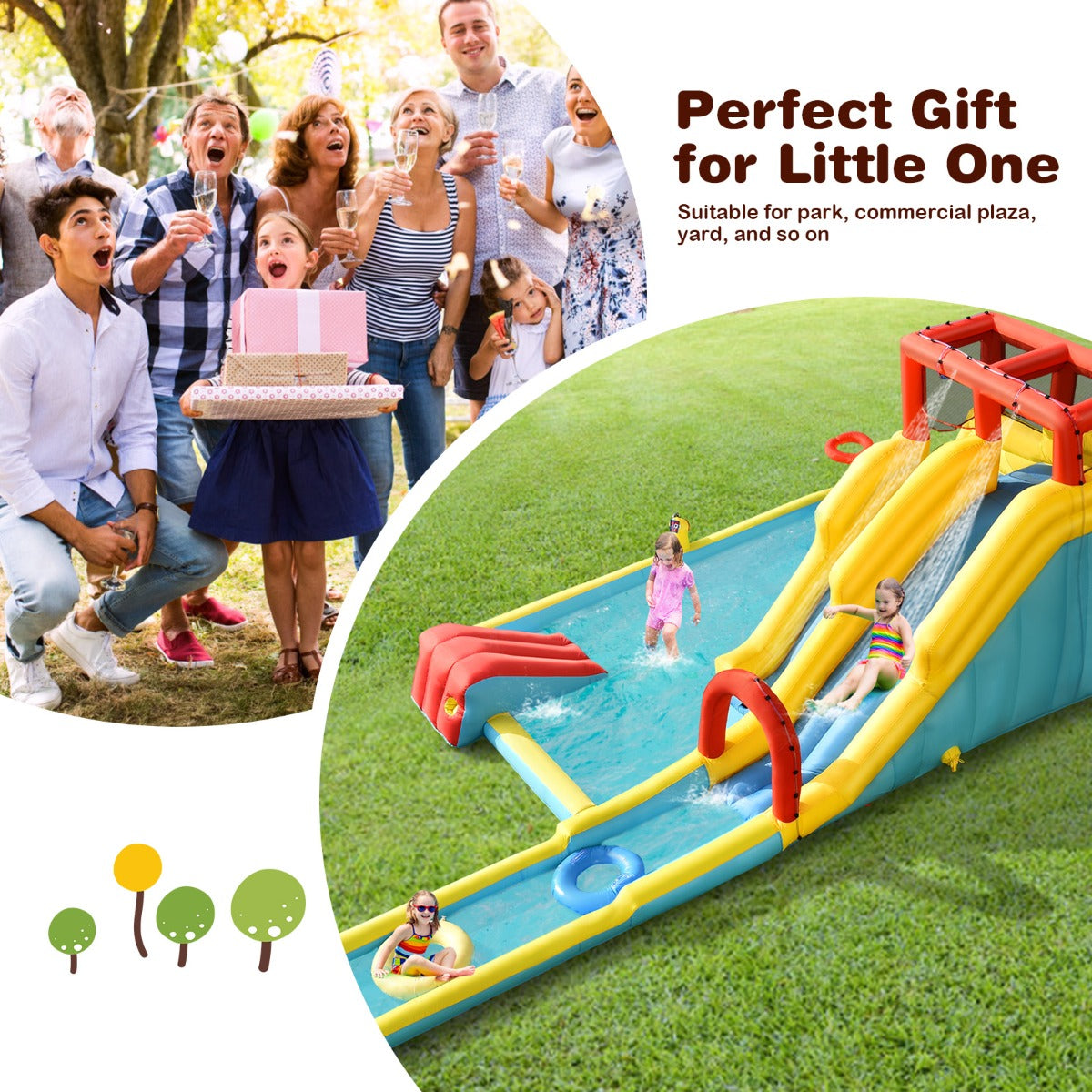 LIVSK Opblaasbaar Springkasteel - Glijbanen, Zwembaden, Basketbalhoepel, Waterpistool, Klimwand - 622 x 335 x 225 cm - Zie