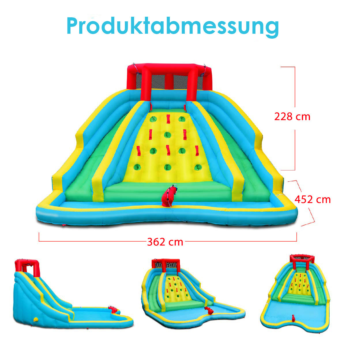 LIVSK Opblaasbaar Waterpark - 2 Glijbanen, Klimwand, Waterkanon - Duurzaam Oxford - Inclusief Accessoires - 518 x 366 x 229 cm -