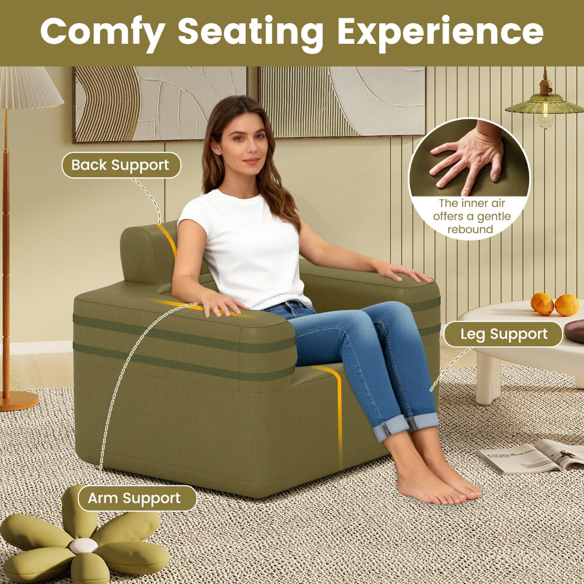 Livsk costway opblaasbare bank draagbare opblaasbare campingbank opblaasbare bank voor een persoon 3