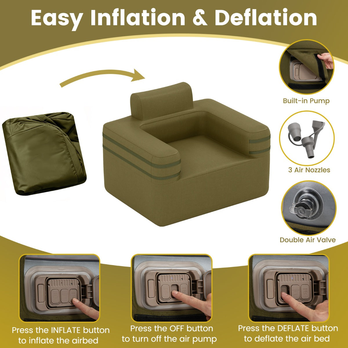 Livsk costway opblaasbare bank draagbare opblaasbare campingbank opblaasbare bank voor een persoon 4