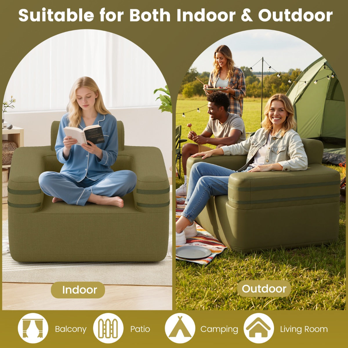 Livsk costway opblaasbare bank draagbare opblaasbare campingbank opblaasbare bank voor een persoon 5