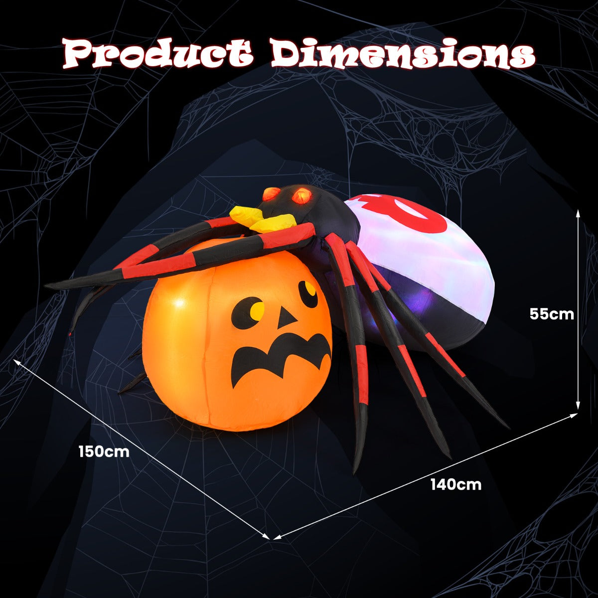 LIVSK Opblaasbare Halloween Decoratie - Levensechte Spin en Pompoen - LED-verlichting - Duurzaam Polyester - 150 x 140 x 55 cm -