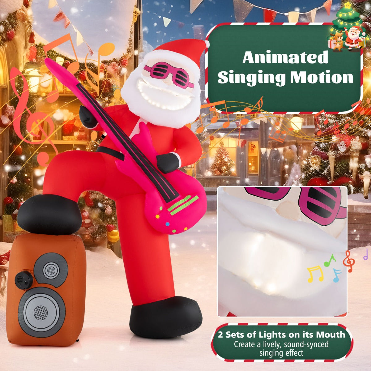 LIVSK Opblaasbare Kerstman met Muziek - LED-verlichting - Interactief Design - Instelbaar Volume - 110 x 50 x 180 cm - Meerkleurig