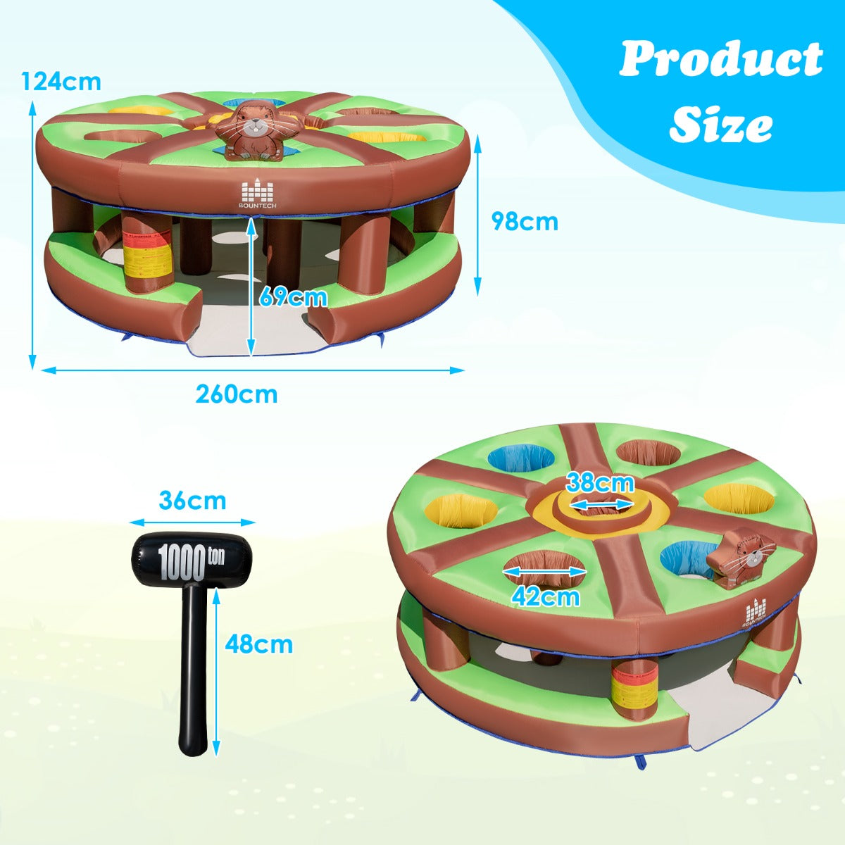 Livsk costway opblaasbare mep de mol spel reuze hameren stampen speelgoed met 480w blazer interactief spel 256 x 256 x 120 cm 1