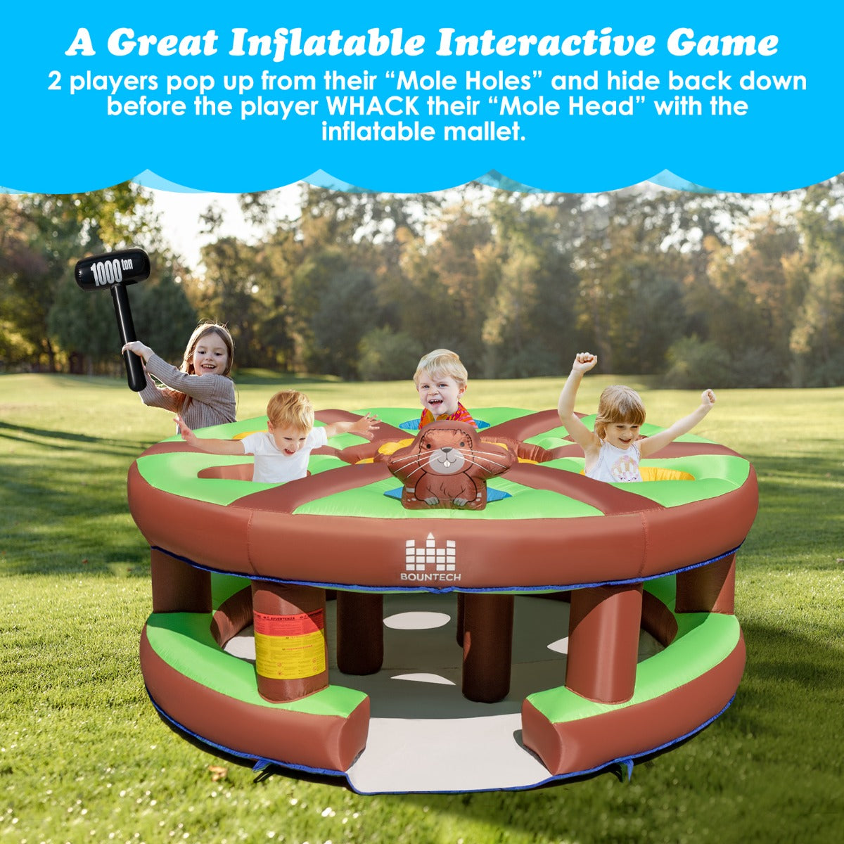 Livsk costway opblaasbare mep de mol spel reuze hameren stampen speelgoed met 480w blazer interactief spel 256 x 256 x 120 cm