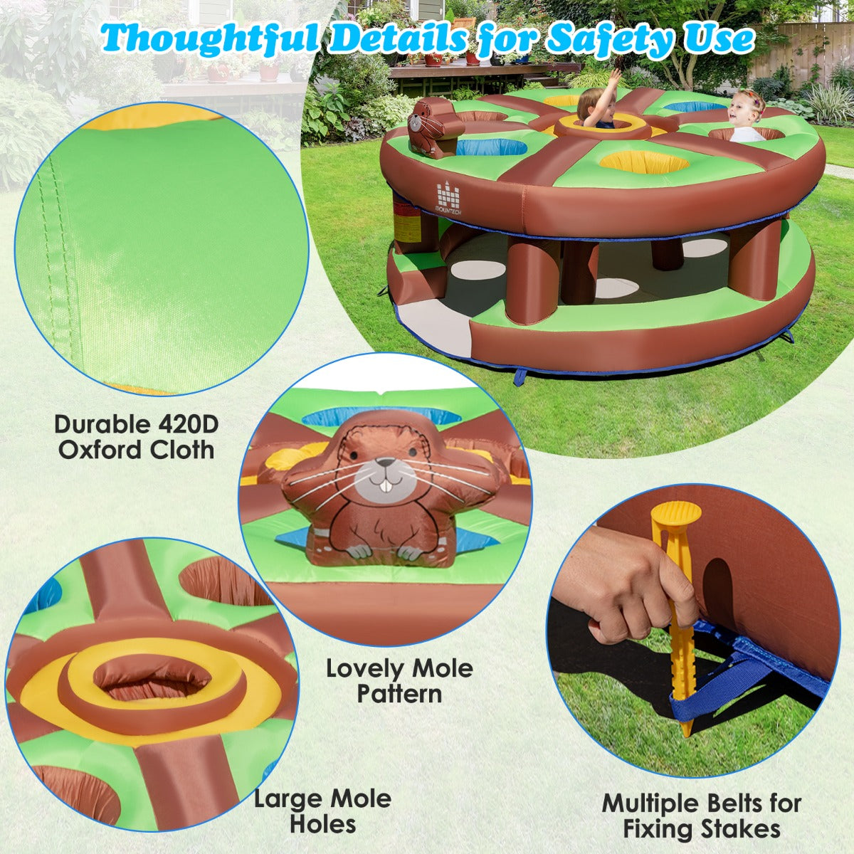 Livsk costway opblaasbare mep de mol spel reuze hameren stampen speelgoed met 480w blazer interactief spel 256 x 256 x 120 cm