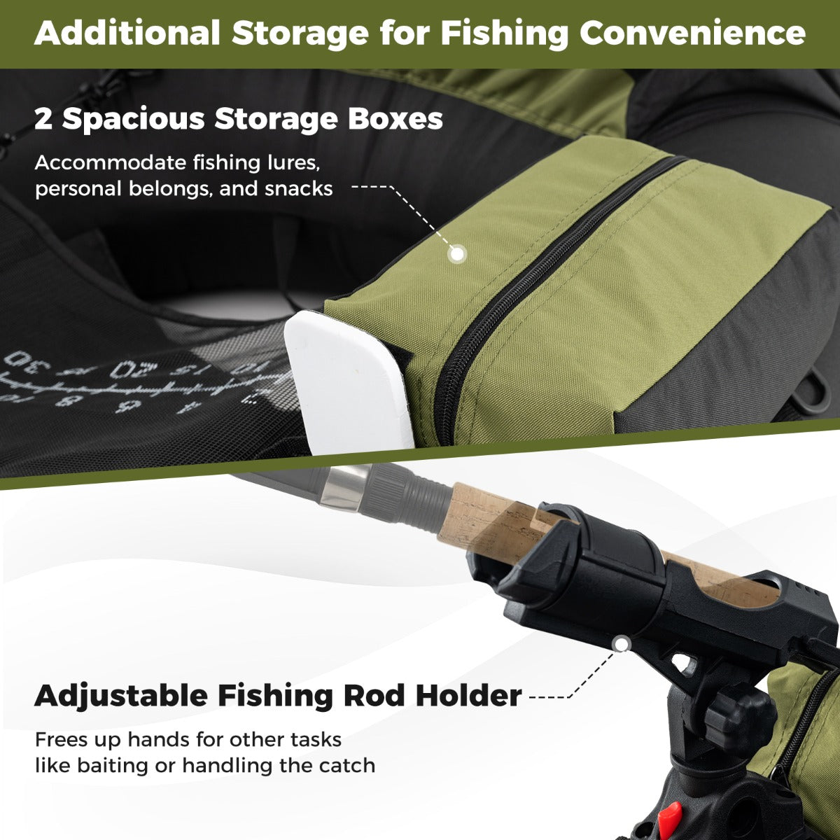 LIVSK Belly Boat - Opblaasbaar met Verstelbare Hengelhouder - Extra Opbergruimte - 150 kg - 111 x 104 x 46 cm - Groen