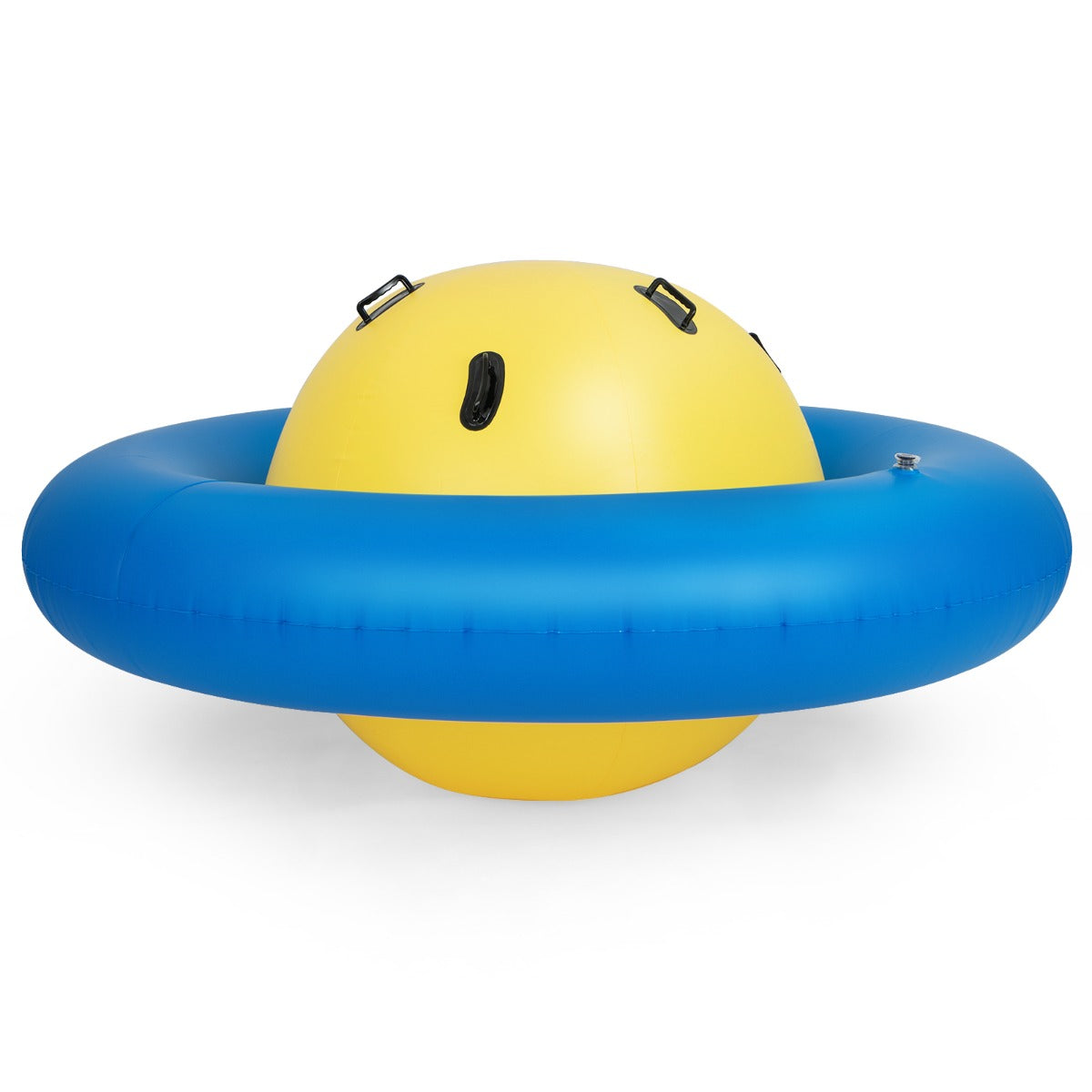 LIVSK Opblaasbare Schommelbal - Ruimteschipvorm - 6 Handvatten - Voor 3 Kinderen - Duurzaam PVC - 233 x 123 cm - Geel + Blauw