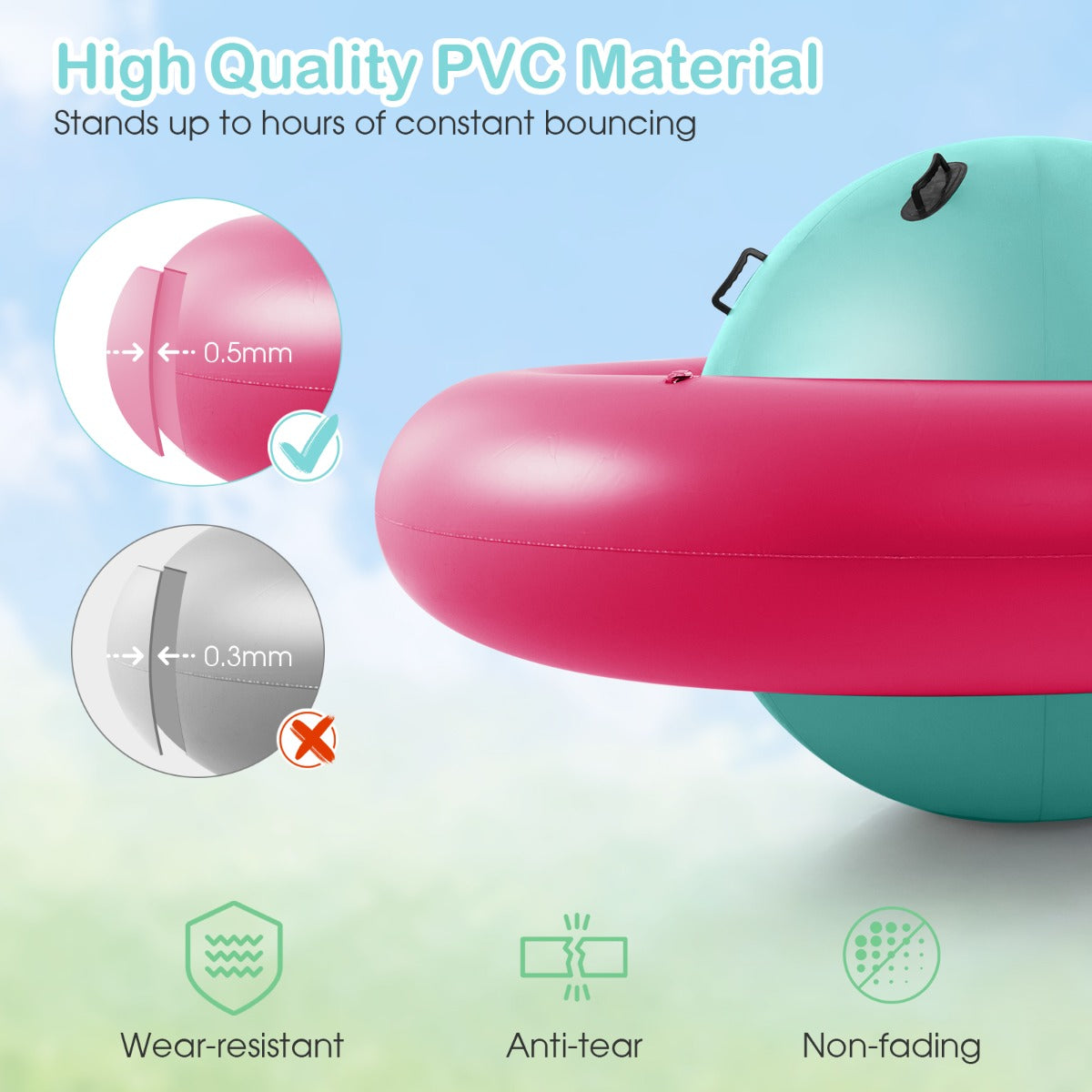 LIVSK Opblaasbare Schommelbal voor Kinderen - Ruimteschipvorm - Duurzaam PVC - Tot 3 Kinderen - 233 x 123 cm - Groen + Roze