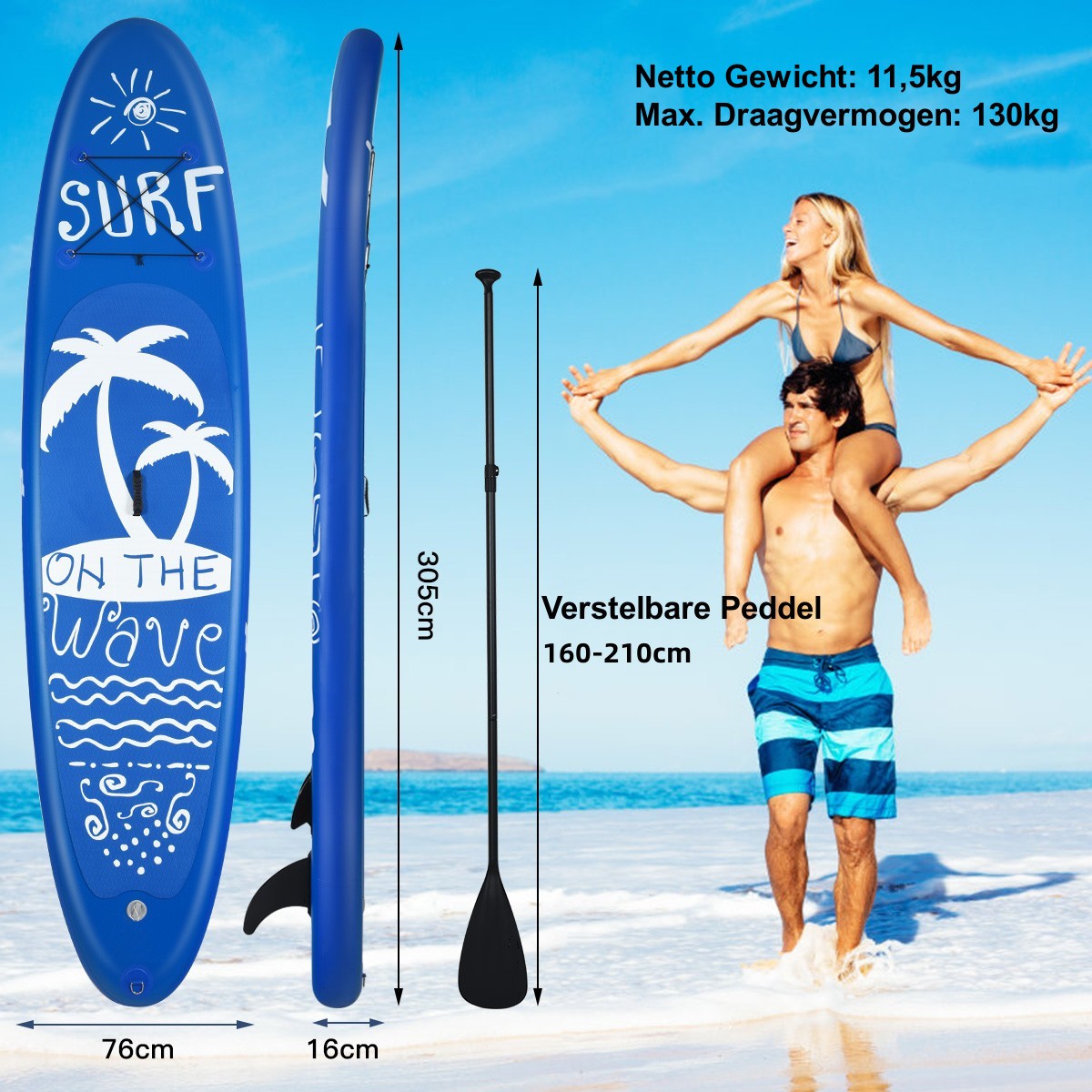 LIVSK Opblaasbaar Stand-Up Paddleboard - Antislip - Verstelbare Peddel - Lichtgewicht met Rugzak - Draagvermogen tot 130 kg -