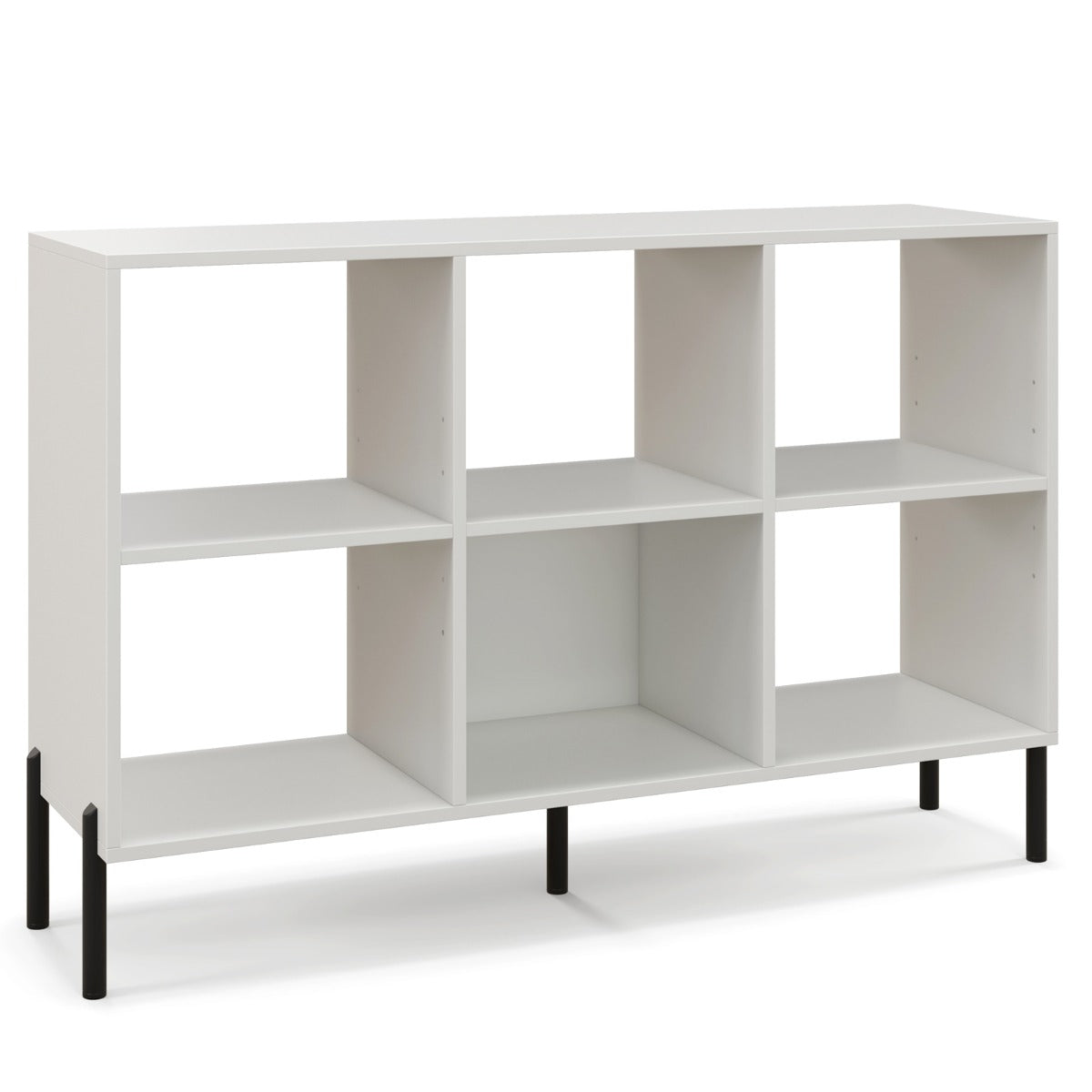 Livsk costway open boekenkast met 6 vakken 2 niveaus hout verhoogde metalen poten 5 positie verstelbare planken anti kantelset voor thuis wit 1 1