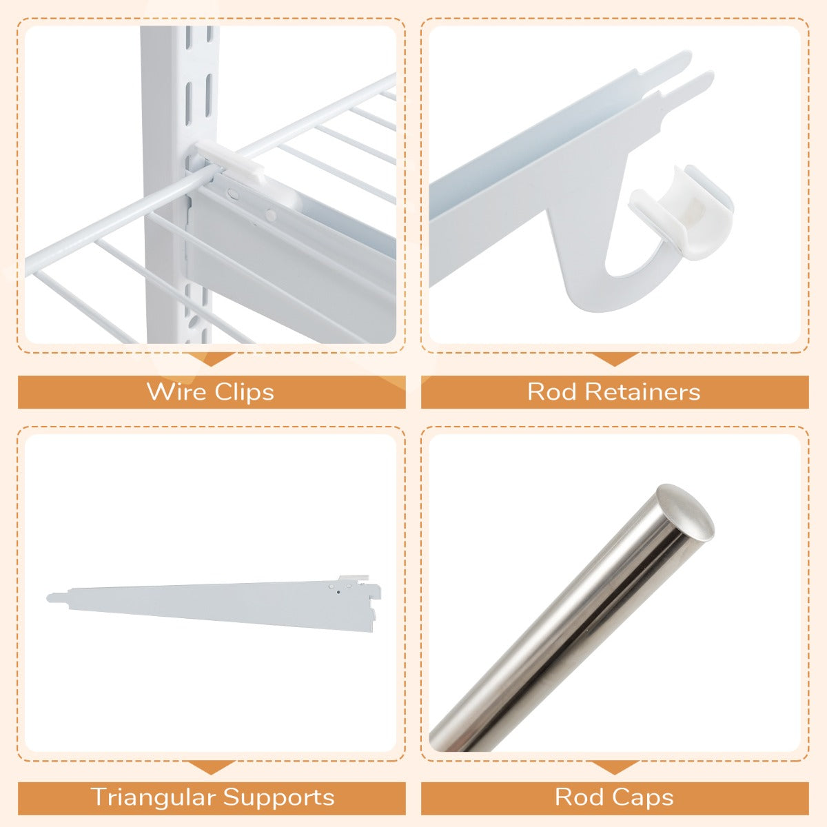 LIVSK Garderobesysteem - 7 Opbergplanken - 5 Kledingrails - Aanpasbaar voor 122-244 cm - Robuust Metaal - Wit