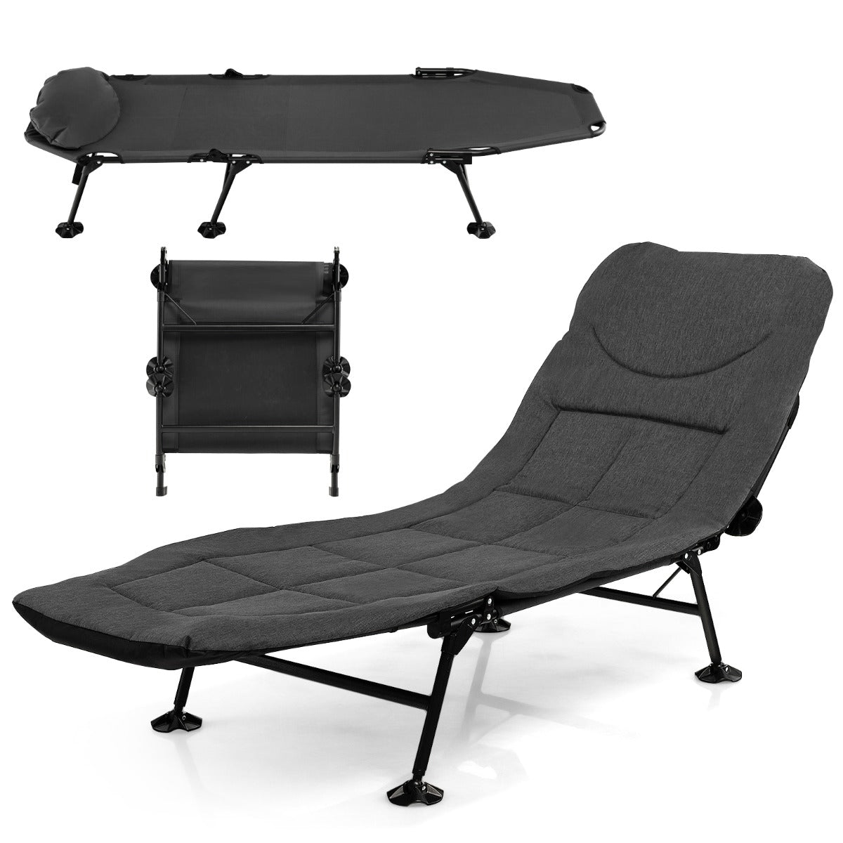 LIVSK Opvouwbaar Campingbed - 6 Verstelbare Standen - Lichtgewicht en Stevig - Draagvermogen tot 200 kg - 194 x 69 x 29 cm - Grijs