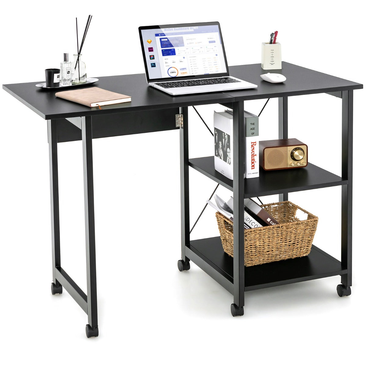 LIVSK Opvouwbaar Computerbureau - Multifunctioneel met Open Opslagplanken - Stabiliteit en Duurzaamheid - 107,5 x 54 x 77 cm -