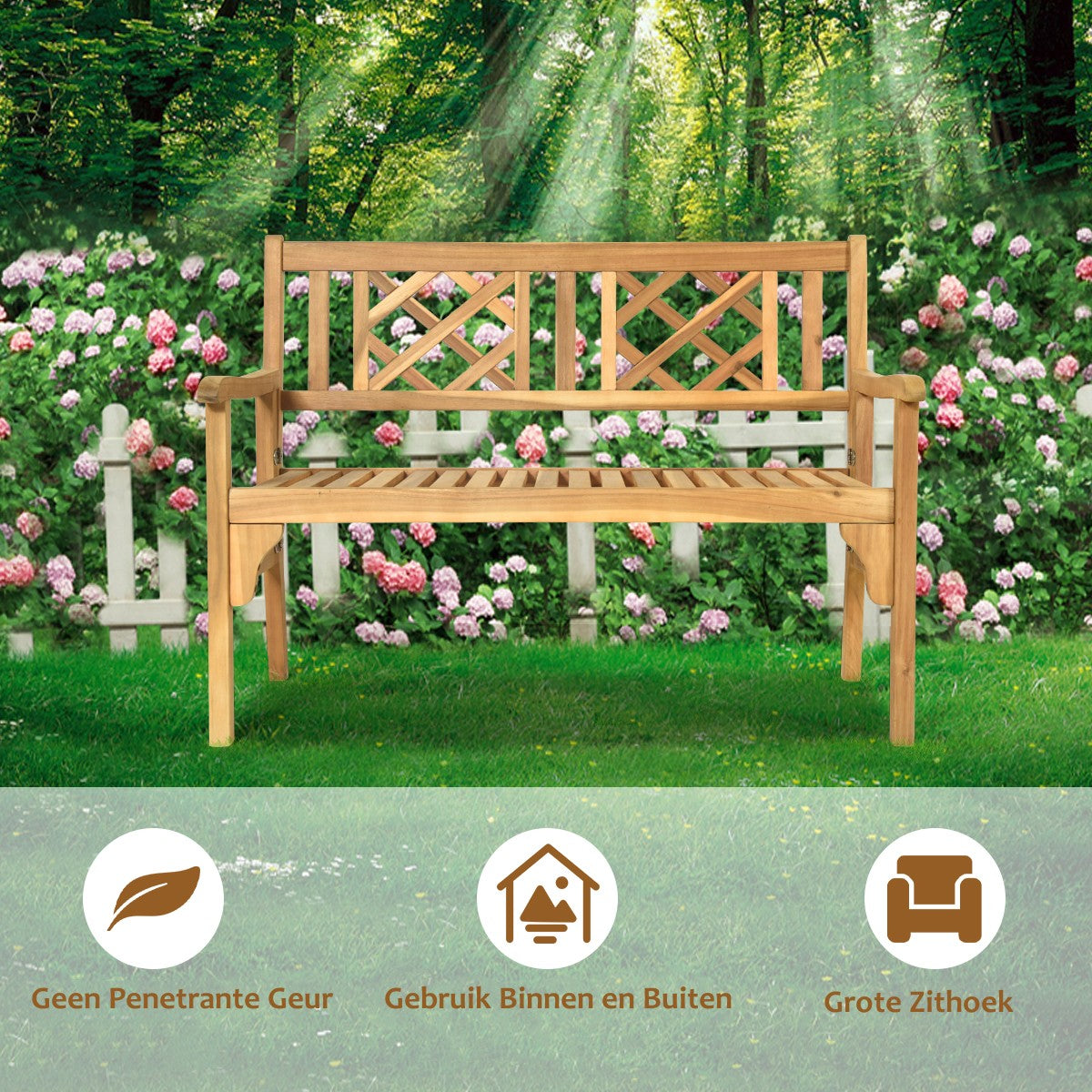 LIVSK Opklapbare Houten Tuinbank - Ergonomisch Ontwerp - Ruimtebesparend - Tot 320 kg - Teakhout