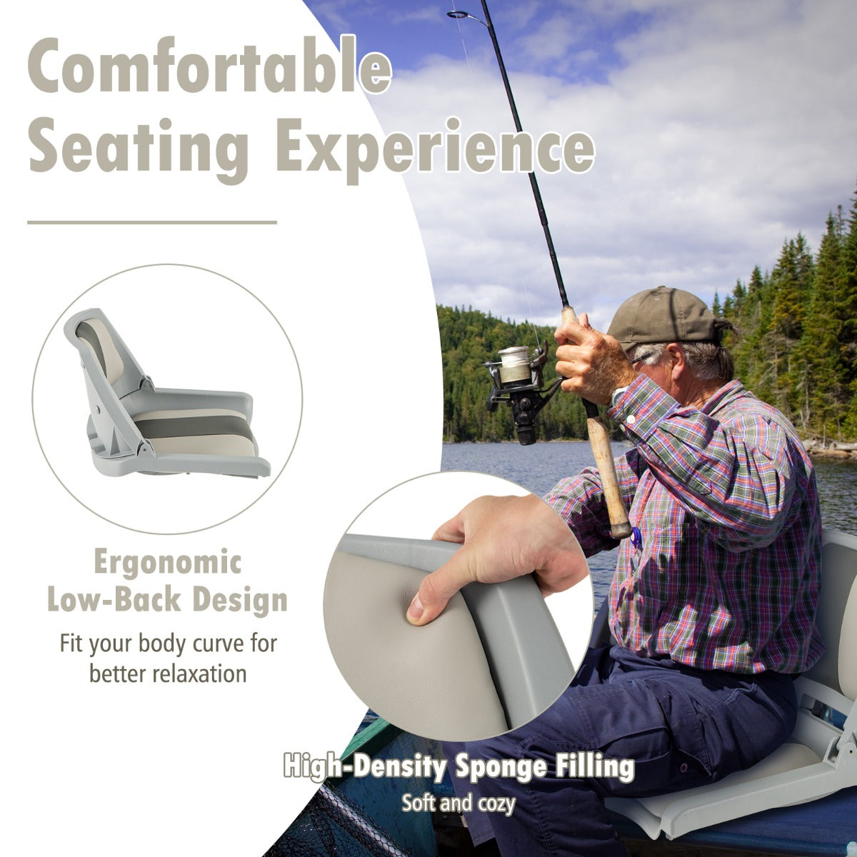 LIVSK Waterdichte Opvouwbare Bootstoel - Ergonomisch Comfort - Hoogwaardig PP-Frame - Eenvoudige Installatie - 51 x 57 x 35 cm -