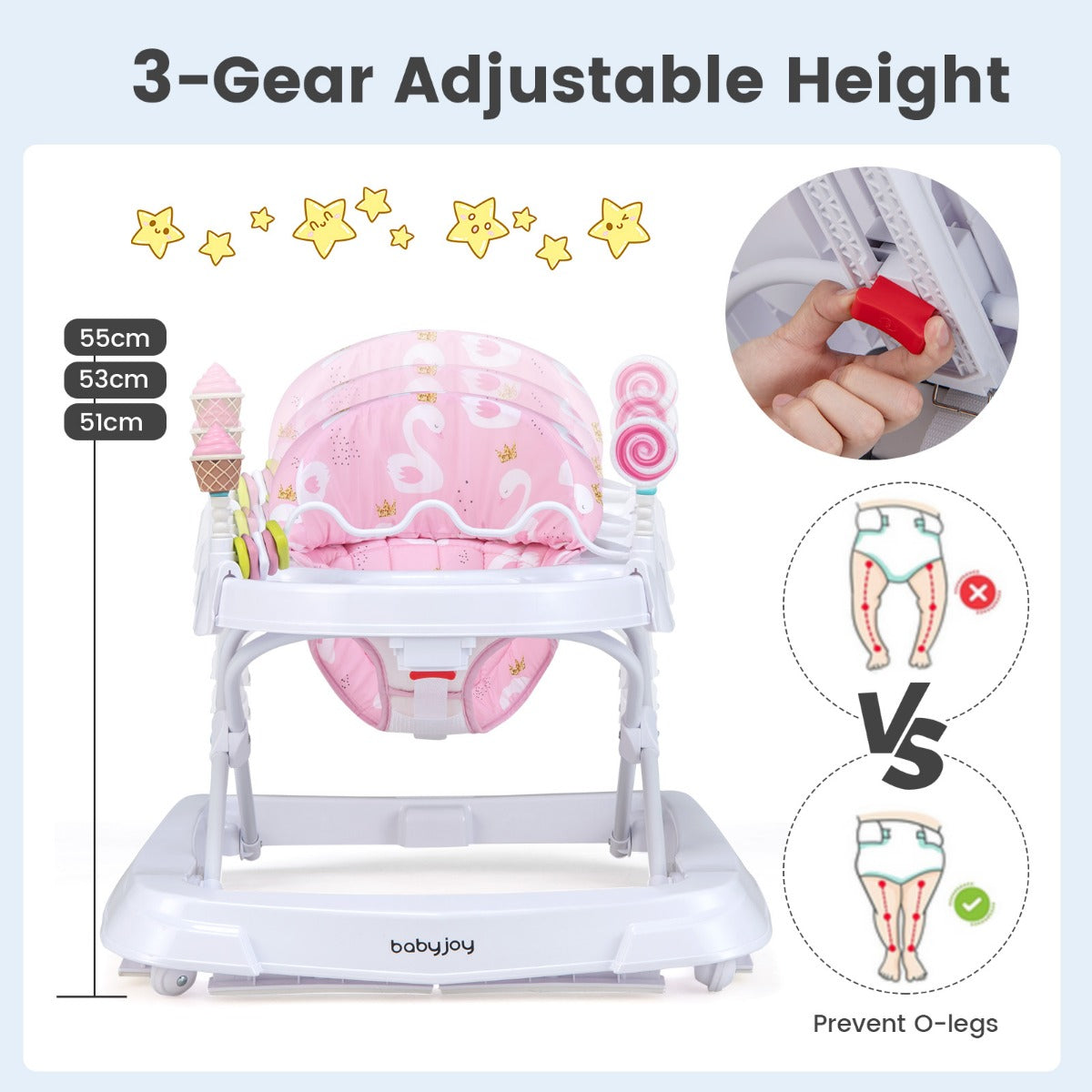 LIVSK Verstelbare Loopwagen - Veilig en Kindvriendelijk - Inklapbaar met Comfortabel Zitkussen - Voor 6-36 Maanden - Roze