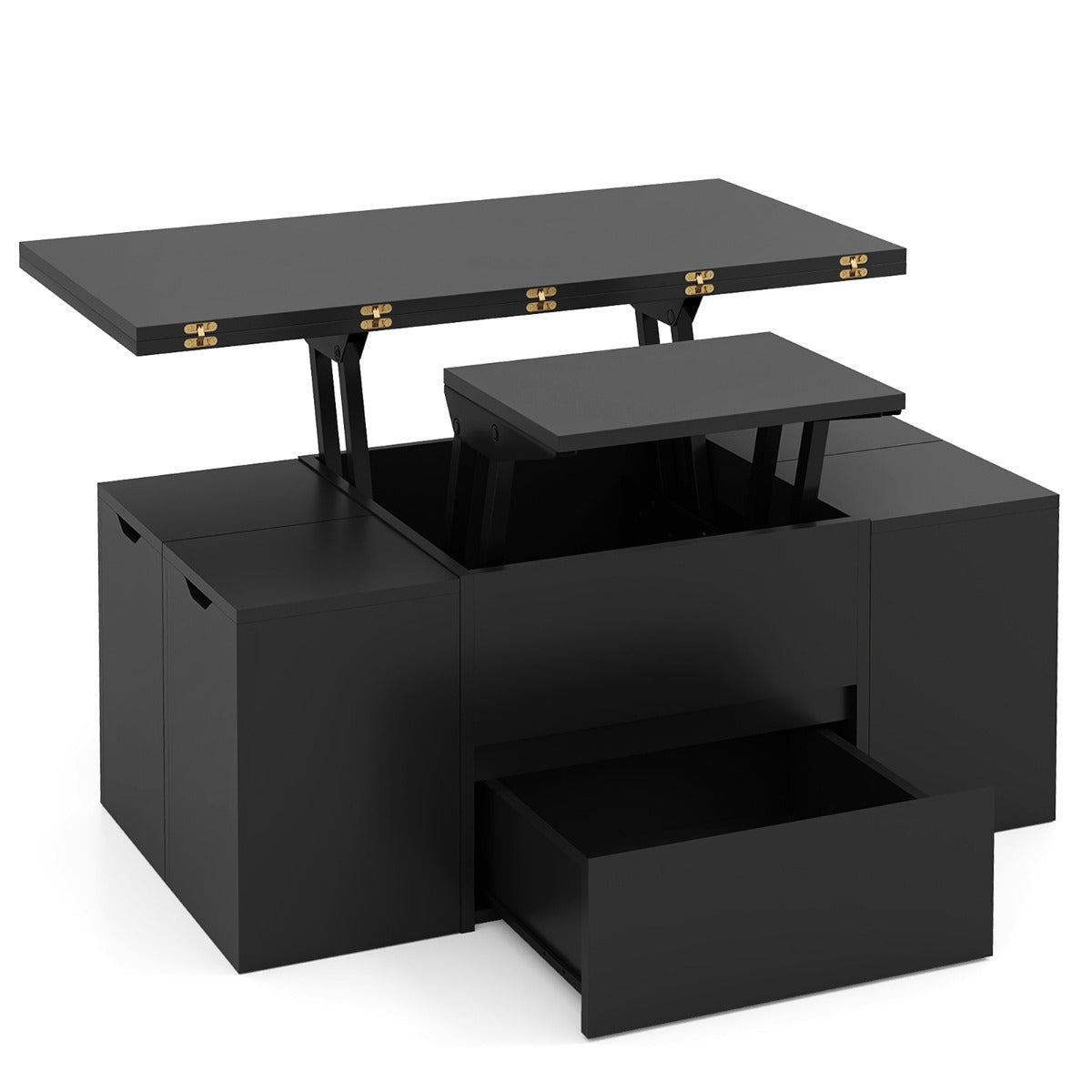 Livsk costway opklapbare salontafel met 4 opbergkrukken 3 in 1 woonkamertafel opklapbaar met verborgen vak lade zwart 1 1
