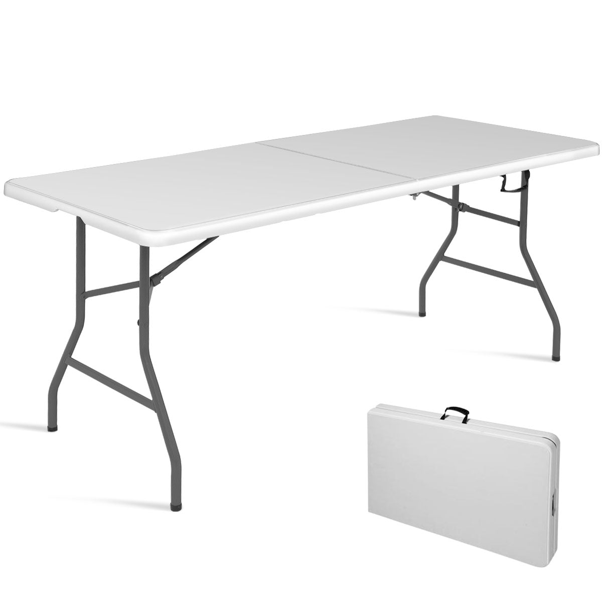 LIVSK Opvouwbare Tuintafel - Draagbaar en Compact - Stalen Frame - Draagvermogen 150 kg - 180 x 73 x 73 cm - Wit