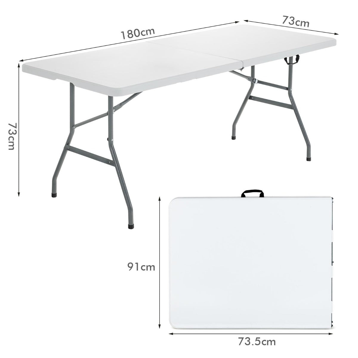 LIVSK Opvouwbare Tuintafel - Draagbaar en Compact - Stalen Frame - Draagvermogen 150 kg - 180 x 73 x 73 cm - Wit