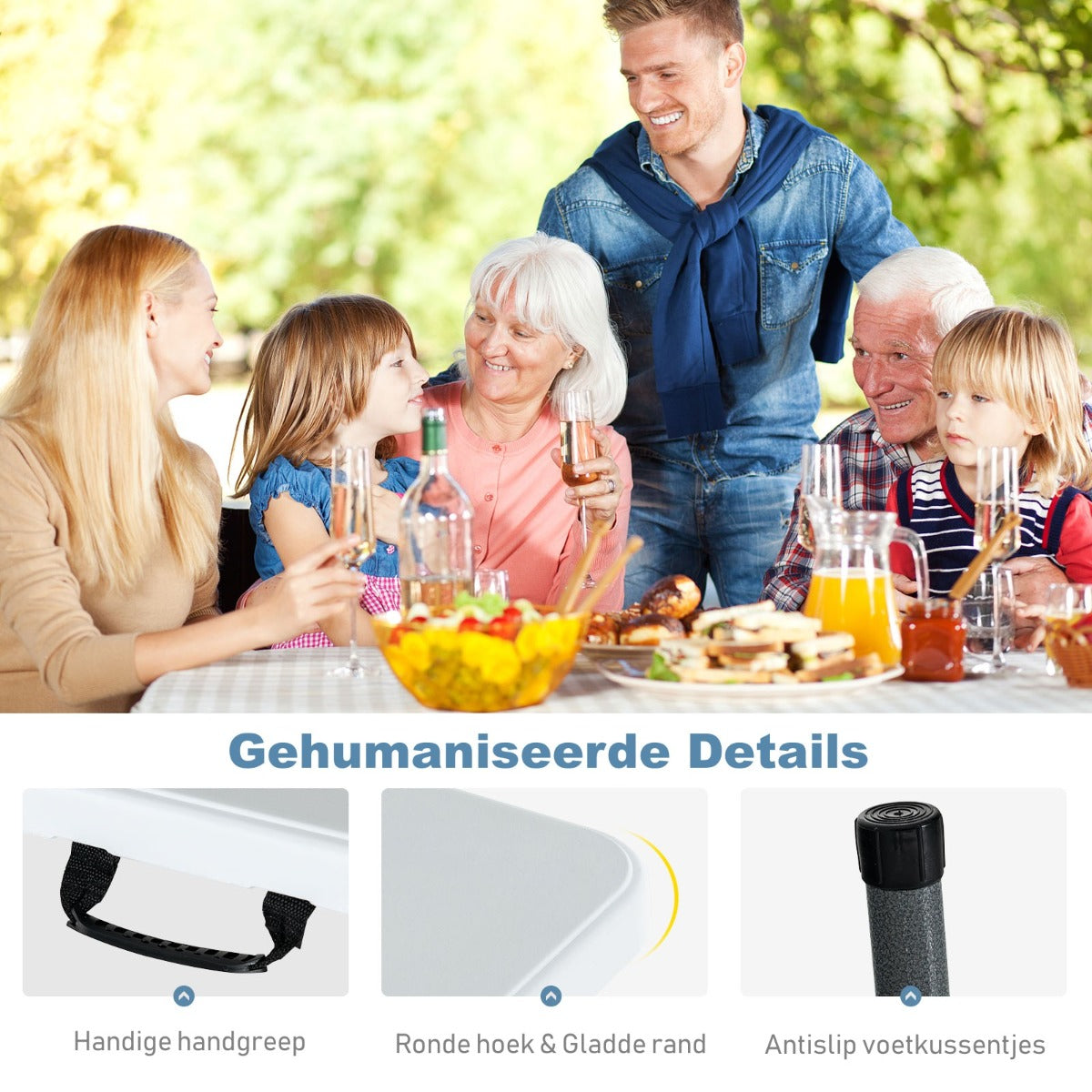 LIVSK Opvouwbare Tuintafel - Draagbaar en Compact - Stalen Frame - Draagvermogen 150 kg - 180 x 73 x 73 cm - Wit