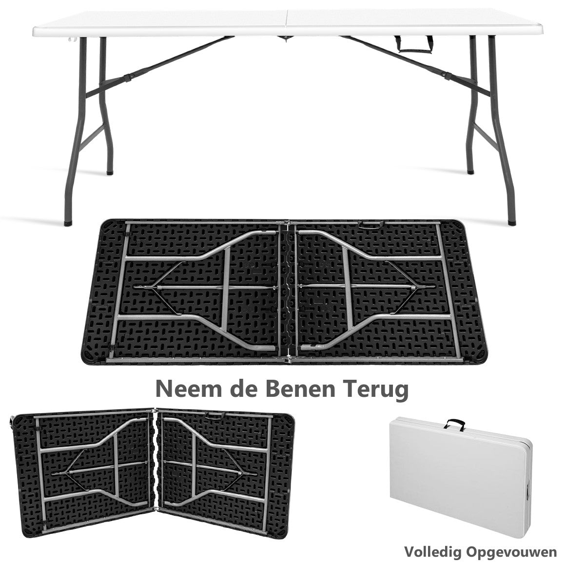 LIVSK Opvouwbare Tuintafel - Draagbaar en Compact - Stalen Frame - Draagvermogen 150 kg - 180 x 73 x 73 cm - Wit