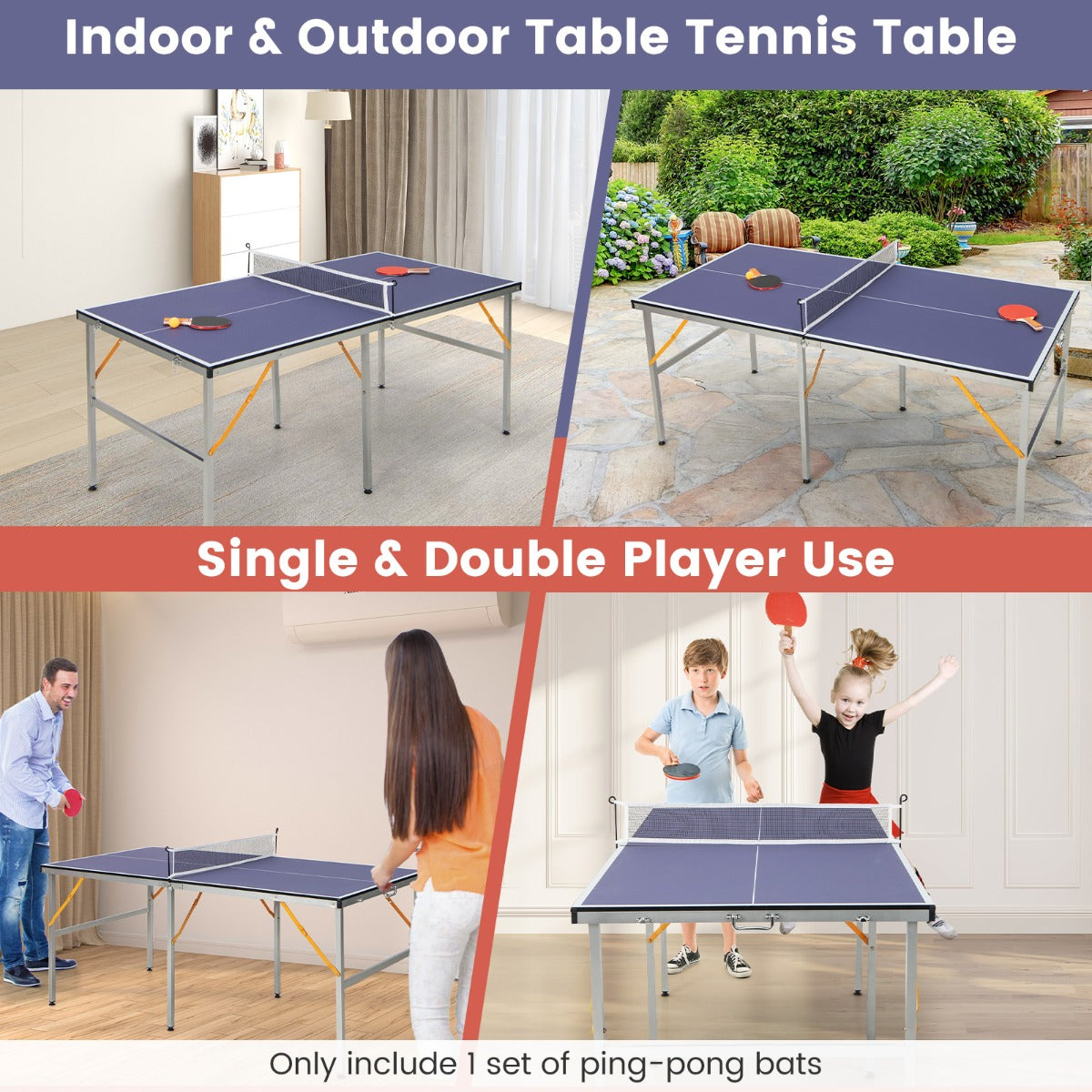 Livsk costway opklapbare tafeltennistafel met net tafeltennis met 2 batjes 3 balletjes verstelbare poten voor binnen en buiten 180 x 90 x 76 cm blauw 3