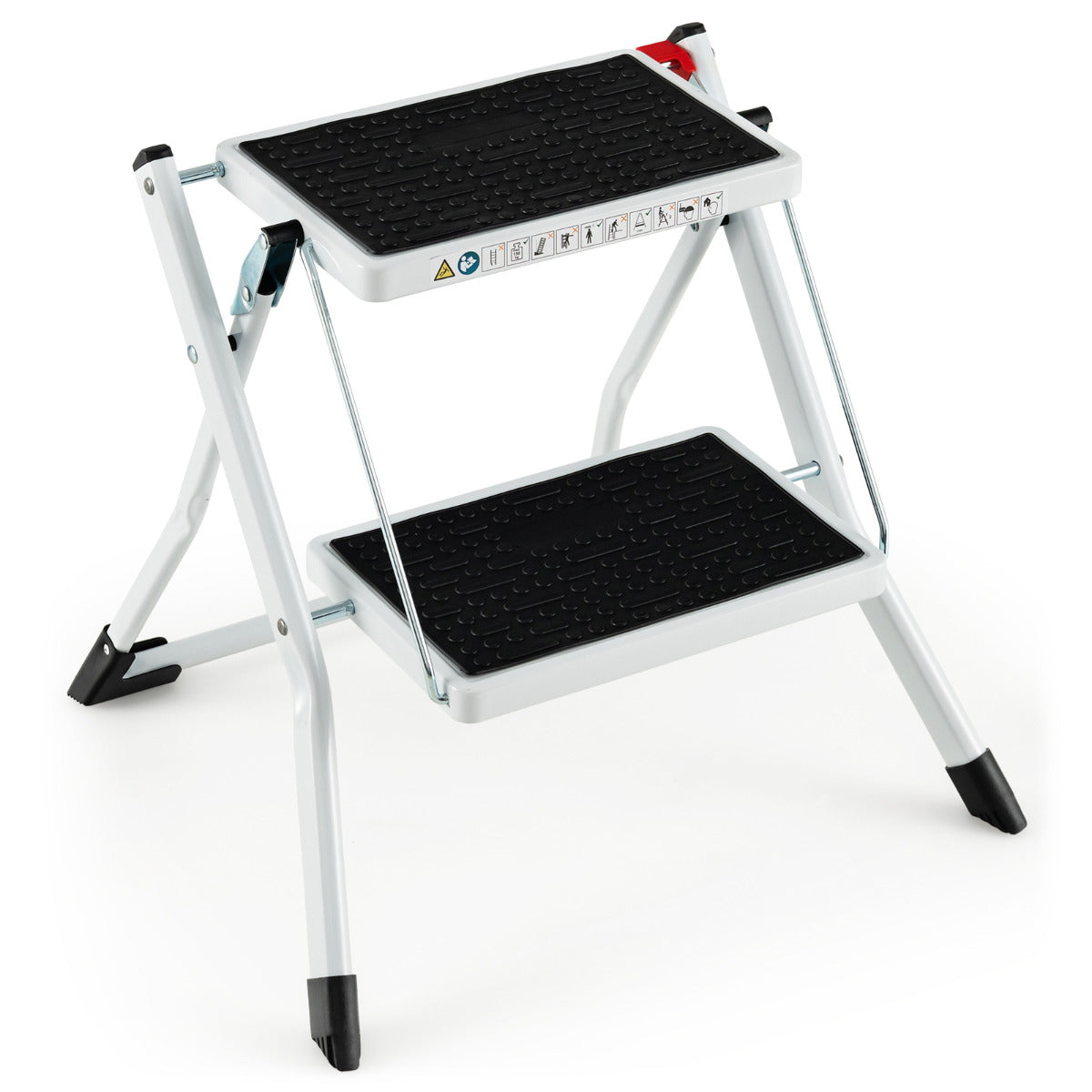 LIVSK Opklapbare Trapladder - Antislip Treden - 150 kg Belastbaar - Multifunctioneel en Ruimtebesparend - Zwart + Wit