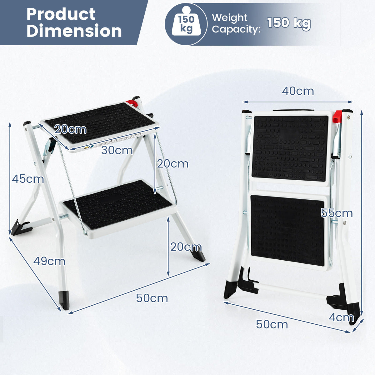LIVSK Opklapbare Trapladder - Antislip Treden - 150 kg Belastbaar - Multifunctioneel en Ruimtebesparend - Zwart + Wit