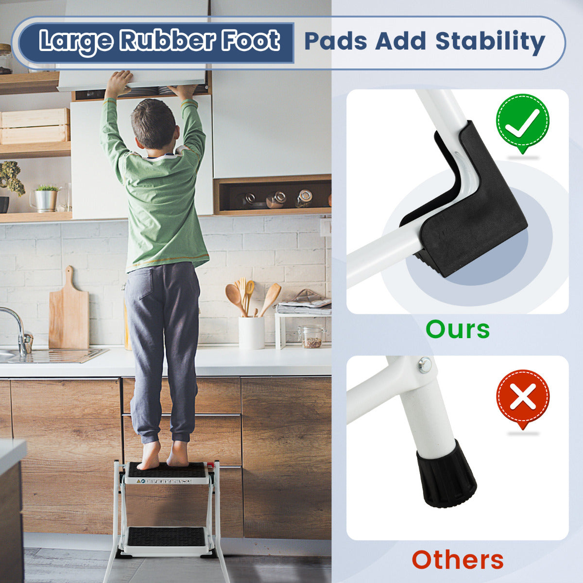 LIVSK Opklapbare Trapladder - Antislip Treden - 150 kg Belastbaar - Multifunctioneel en Ruimtebesparend - Zwart + Wit