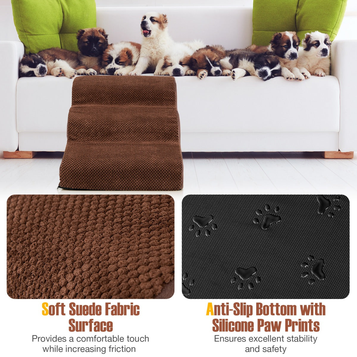 LIVSK Hondenhelling van Schuimrubber - 3 Niveaus - Antislip en Comfortabel - Geschikt tot 30 kg - 58 x 42 x 40 cm - Bruin