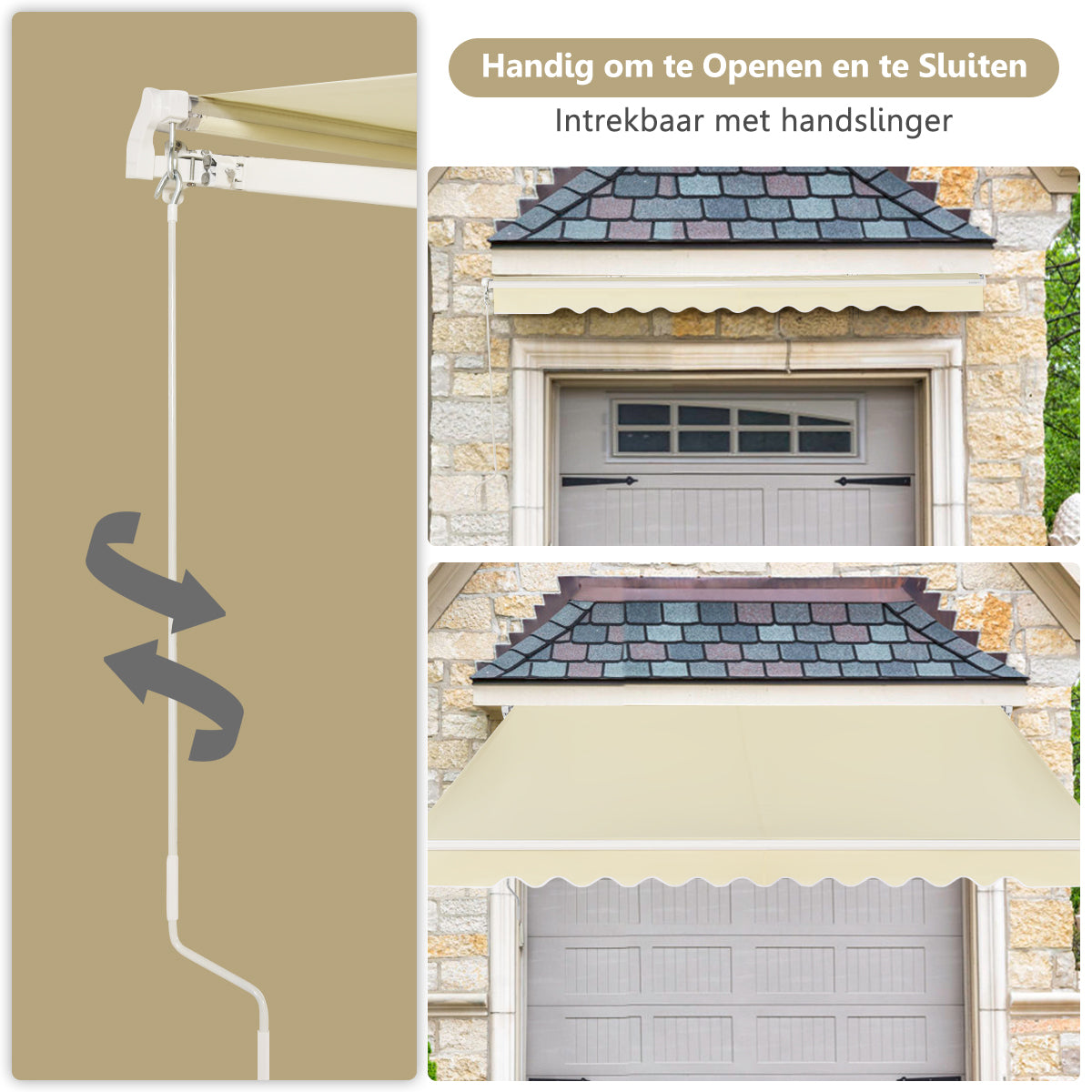 LIVSK Oprolbare Luifel Aluminium - Waterdicht Polyester - Verstelbare Kanteling - Eenvoudige Installatie - 3m x 2,5m - Beige