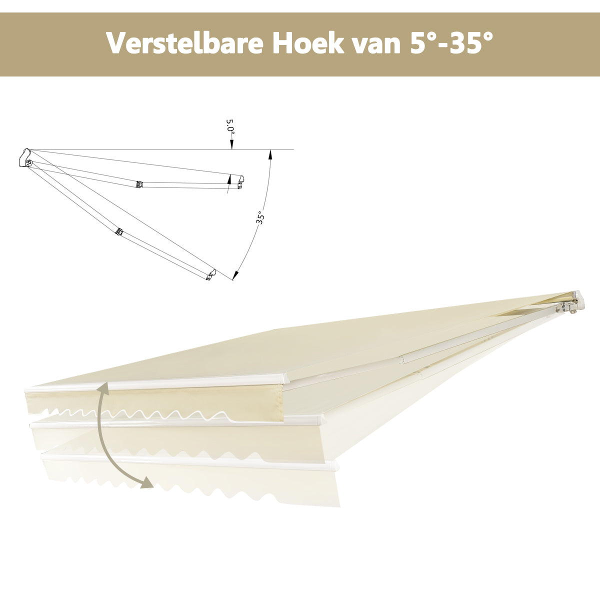 LIVSK Oprolbare Luifel Aluminium - Waterdicht Polyester - Verstelbare Kanteling - Eenvoudige Installatie - 3m x 2,5m - Beige