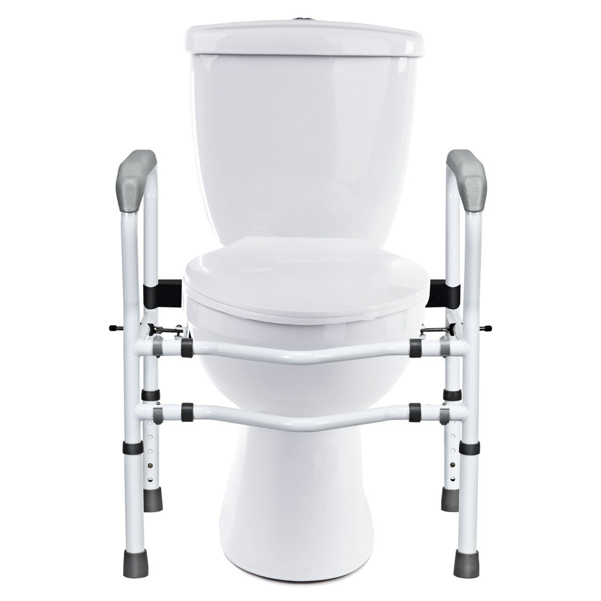 LIVSK Vrijstaande Toiletbeugel - Verstelbare Hoogte 63-76 cm - Antislip Handgrepen - Draagvermogen 136 kg - Wit + Grijs