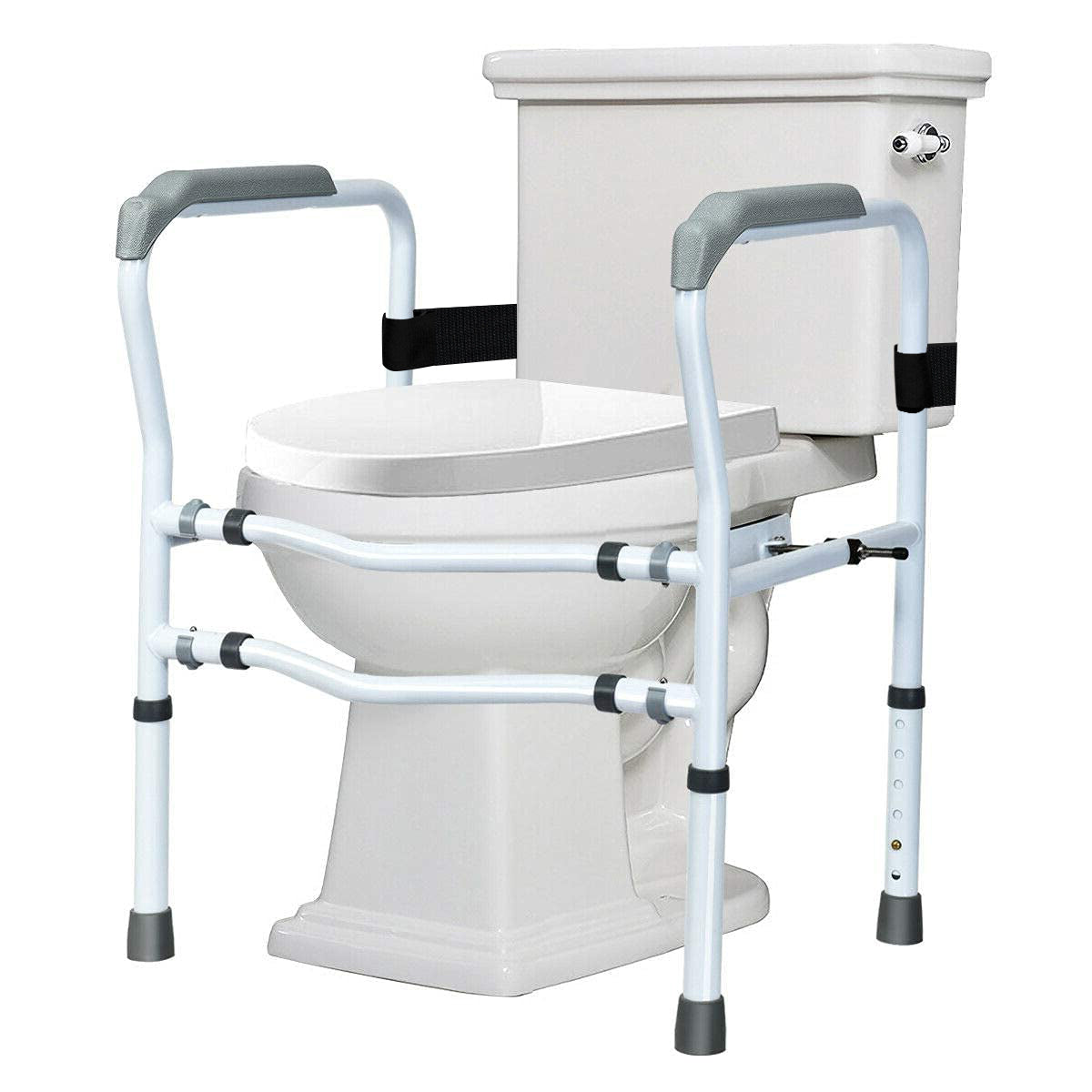 LIVSK Vrijstaande Toiletbeugel - Verstelbare Hoogte 63-76 cm - Antislip Handgrepen - Draagvermogen 136 kg - Wit + Grijs