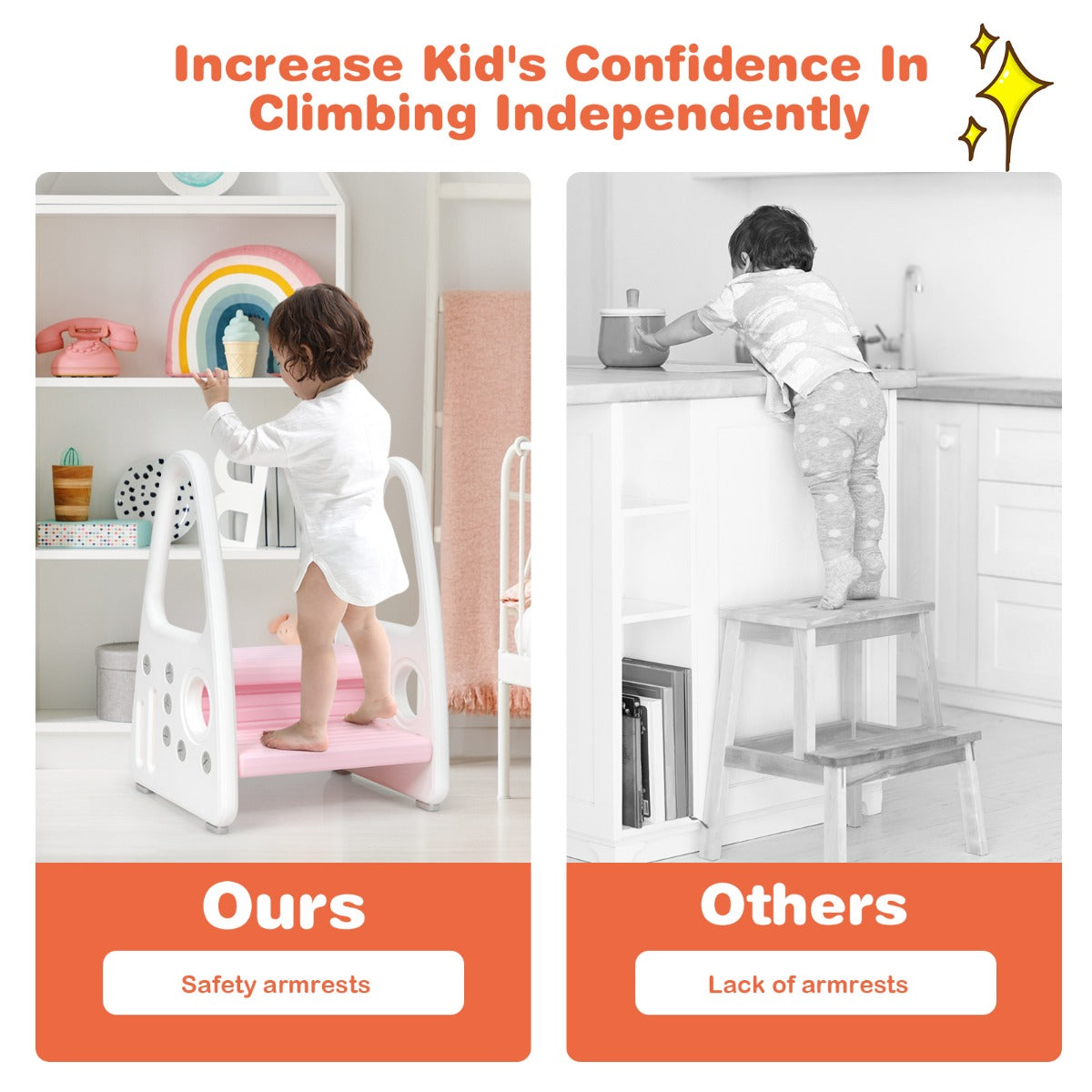 LIVSK Multifunctioneel Kinder Opstapkrukje - Veiligheid - Armleuningen - Antislip - Tot 50 kg - HDPE - Grijs