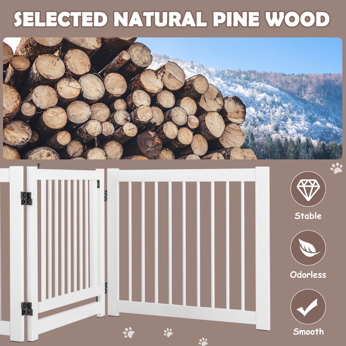 LIVSK Huisdieromheining van Grenenhout - 360 Graden Draaibaar - Afsluitbare Deur - Antislip Pads - Wit