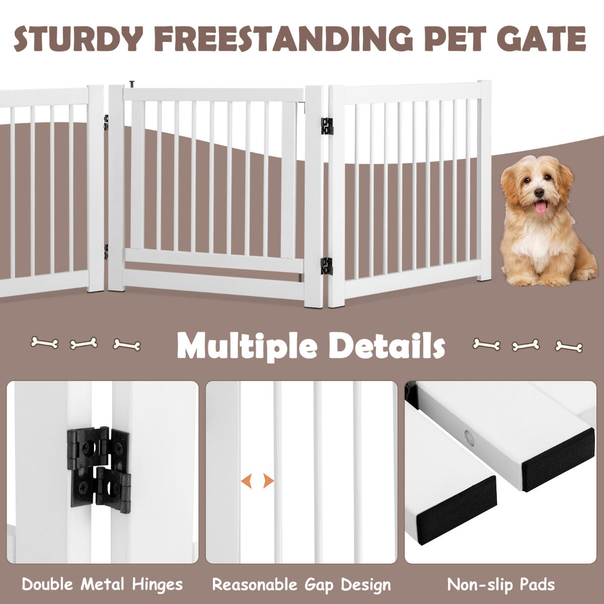 LIVSK Huisdieromheining van Grenenhout - 360 Graden Draaibaar - Afsluitbare Deur - Antislip Pads - Wit