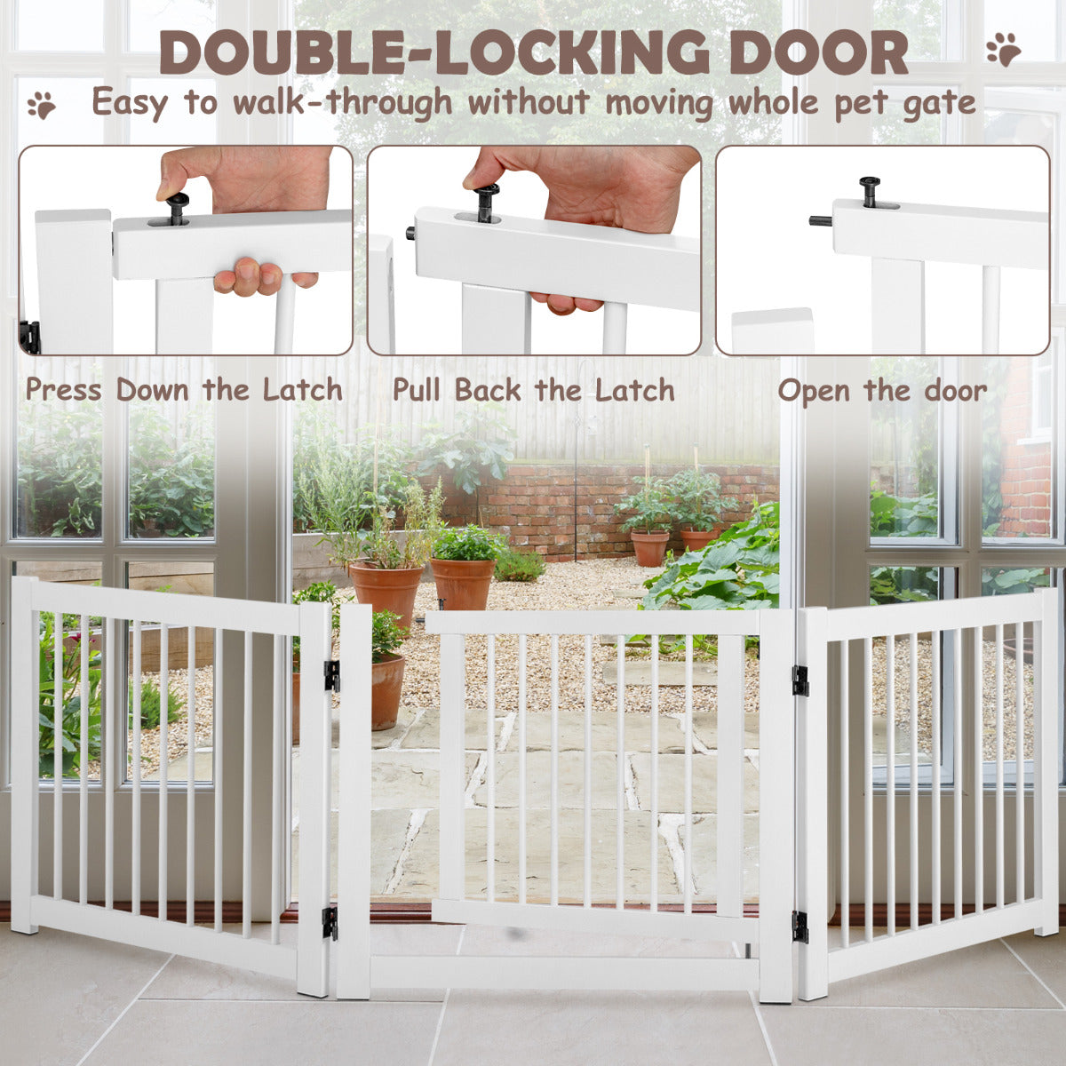 LIVSK Huisdieromheining van Grenenhout - 360 Graden Draaibaar - Afsluitbare Deur - Antislip Pads - Wit