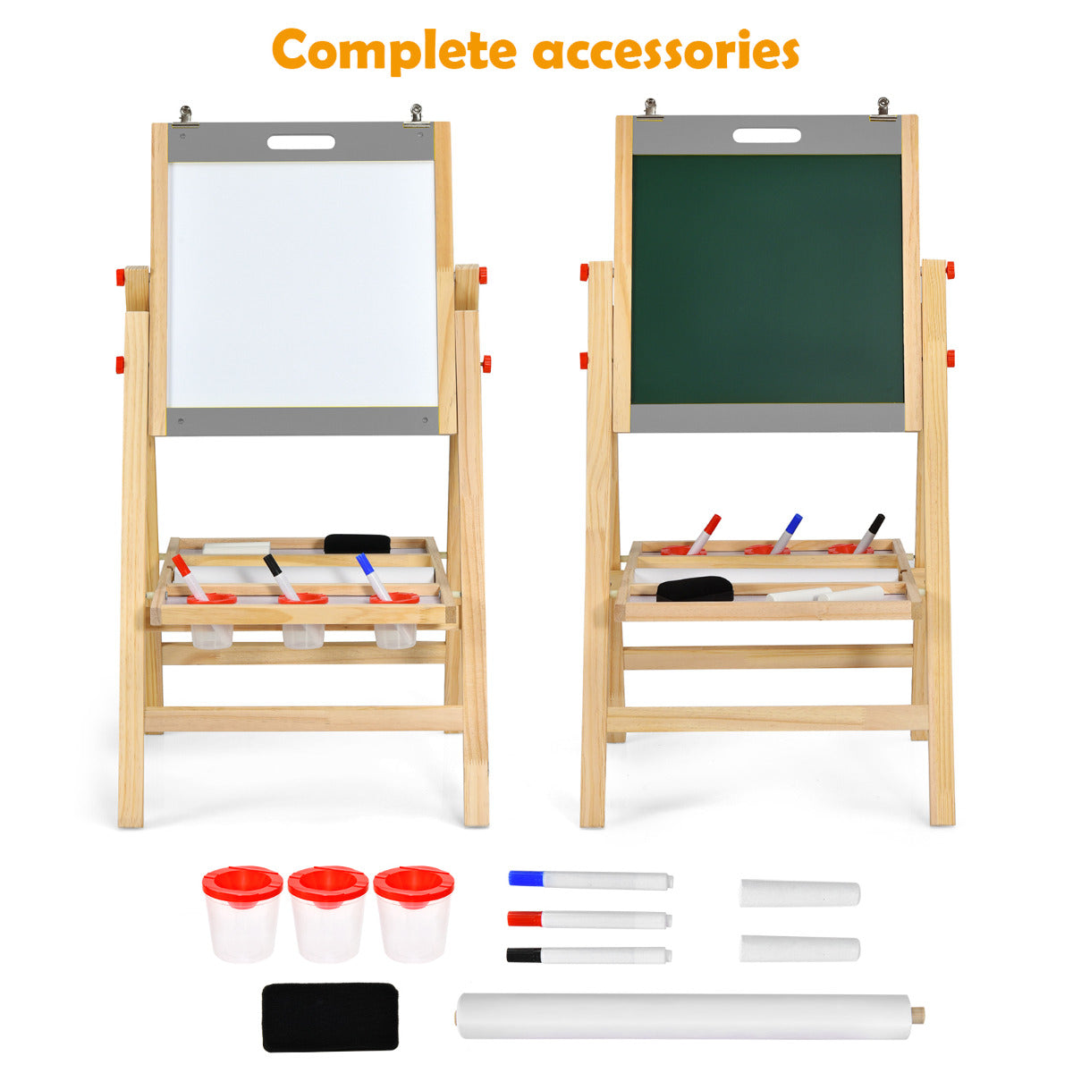 LIVSK Kinderschildersezel 3-in-1 - Verstelbaar met 5 Hoogtes - Inclusief Accessoires - Voor Kinderen vanaf 3 Jaar - Natuur + Grijs