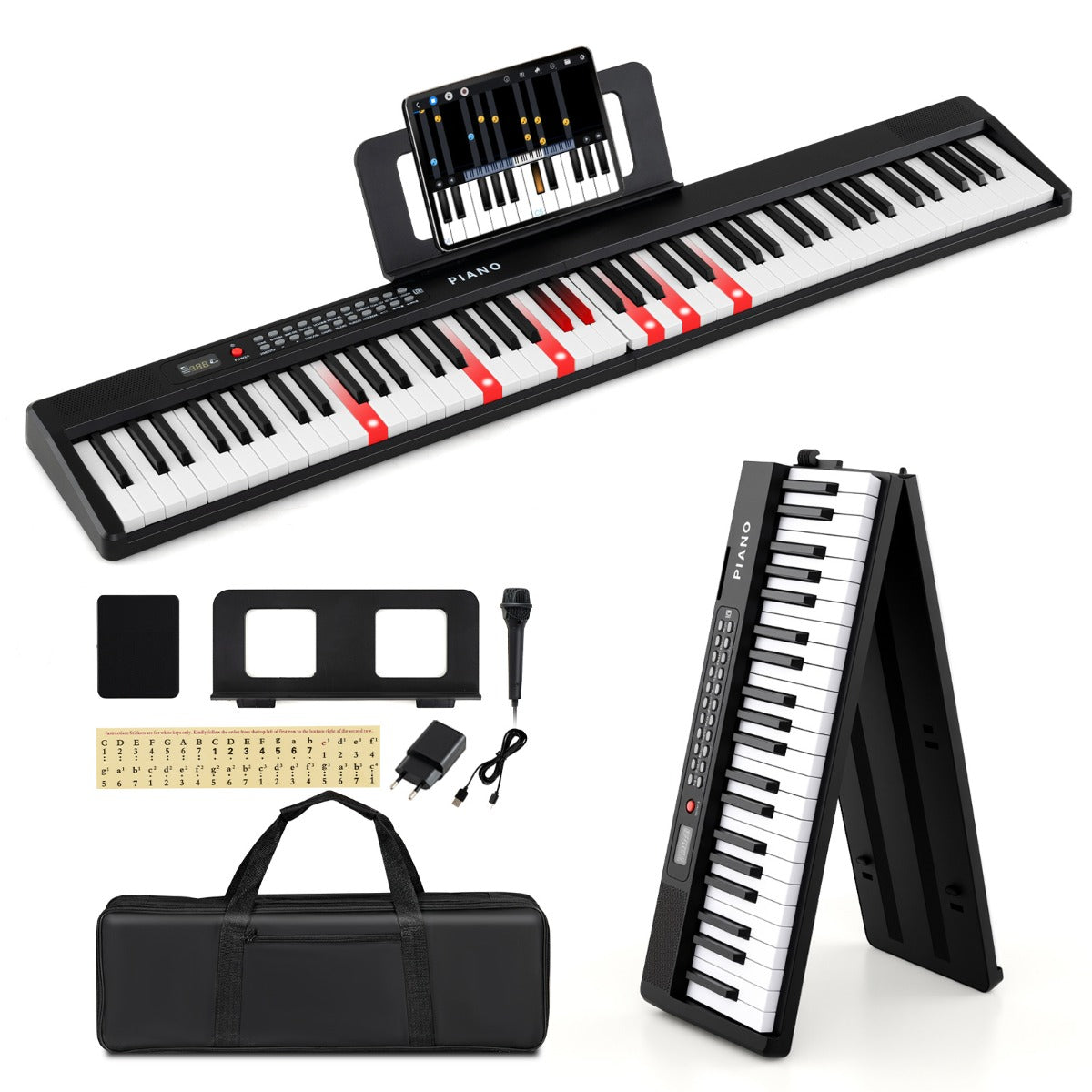 LIVSK Opvouwbaar Keyboard - 88 Toetsen - 1000 Geluiden - 1000 Ritmes - 3 Leermodi - Draagbaar - Zwart en Wit