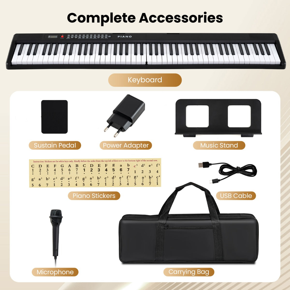 LIVSK Opvouwbaar Keyboard - 88 Toetsen - 1000 Geluiden - 1000 Ritmes - 3 Leermodi - Draagbaar - Zwart en Wit