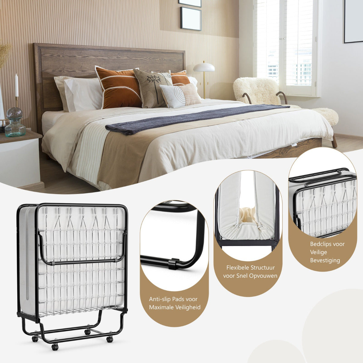 LIVSK Opvouwbaar Eenpersoonsbed met Matras - Stevig Stalen Frame - Draagvermogen tot 120 kg - Ruimtebesparend - 190 x 80 x 39 cm
