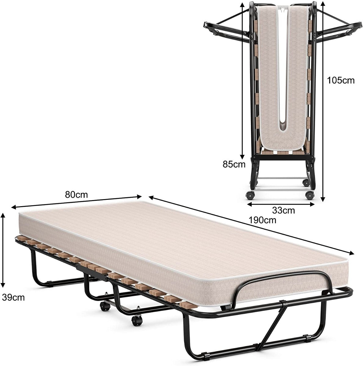 LIVSK Opvouwbaar Vouwbed - Traagschuim Matras - Sterk Stalen Frame - 120 kg Draagkracht - Compact en Mobiel - Beige