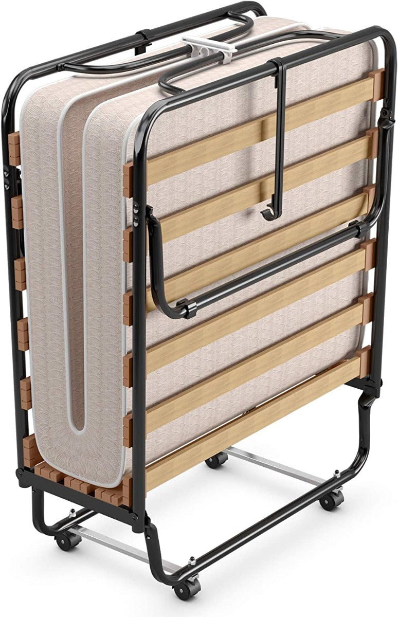 LIVSK Opvouwbaar Vouwbed - Traagschuim Matras - Sterk Stalen Frame - 120 kg Draagkracht - Compact en Mobiel - Beige