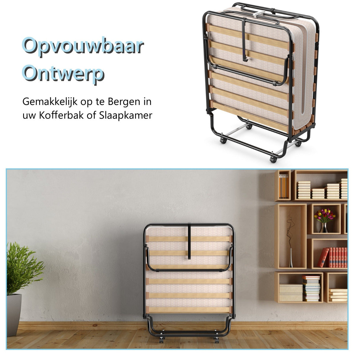 LIVSK Opvouwbaar Vouwbed - Traagschuim Matras - Sterk Stalen Frame - 120 kg Draagkracht - Compact en Mobiel - Beige