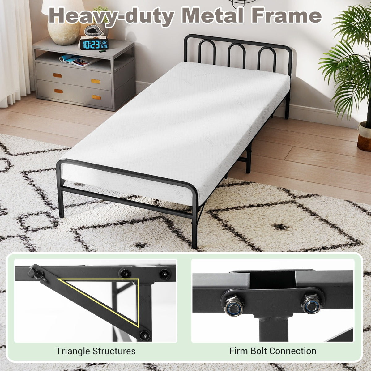 Livsk costway opvouwbaar bedframe met matras draagbaar opvouwbaar bed met hoofd en voetsteunen 4